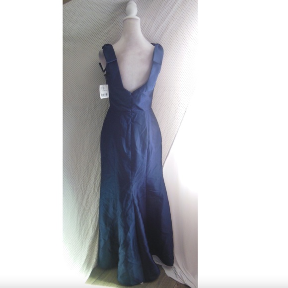 NEW D868 Alfred Sung MIDNIGHT Navy BOW STRAP Satin Twill TRUMPET GOWN 4 - Picture 7 of 10